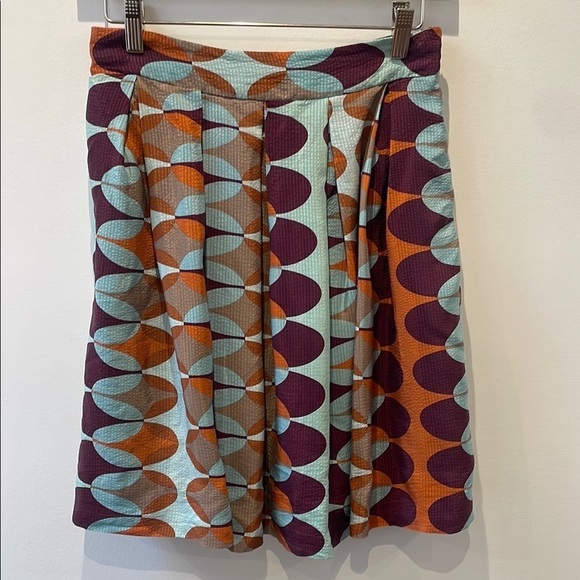 HD in Paris Anthropologie Blue Orange geometric Pleated A-Line Silk Skirt size 2 - Picture 10 of 10